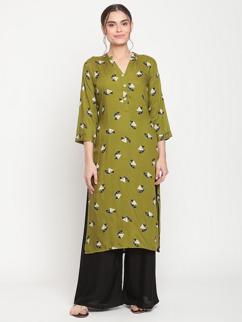 green rayon kurta palazzo  set - 18291445 - Very Small Image - 1