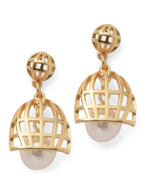 gold metal jhumka earring - 18292029 - Very Small Image - 1
