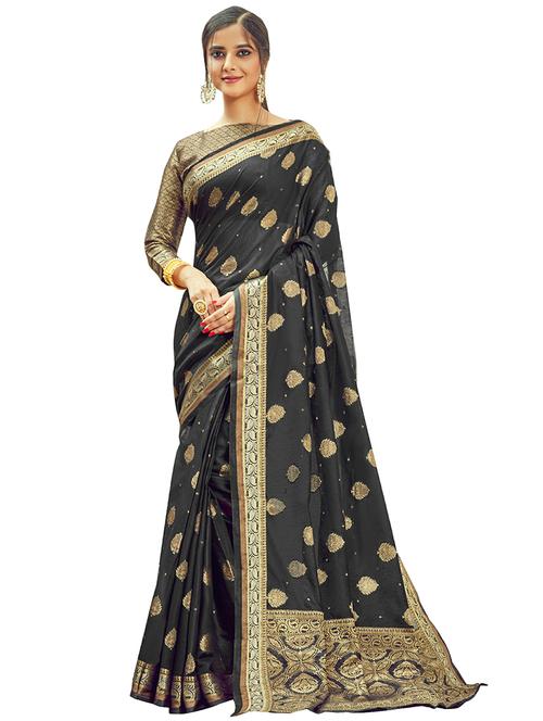 women's self design black colored saree with blouse - 18292138 - Very Small Image - 1