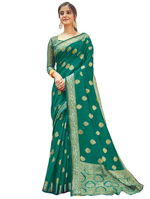 women's self design green colored saree with blouse - 18292140 - Very Small Image - 1