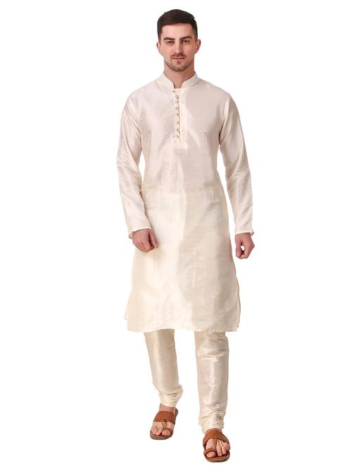 cream solid kurta pyjama ethnic wear set - 18292361 - Very Small Image - 1