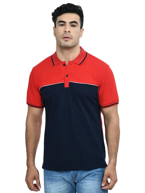 navy blue color block polo t-shirt  - 18292376 - Very Small Image - 1