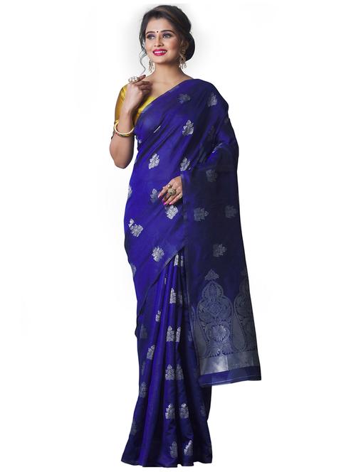 navy silk blend banarasi saree with blouse - 18293262 - Very Small Image - 1