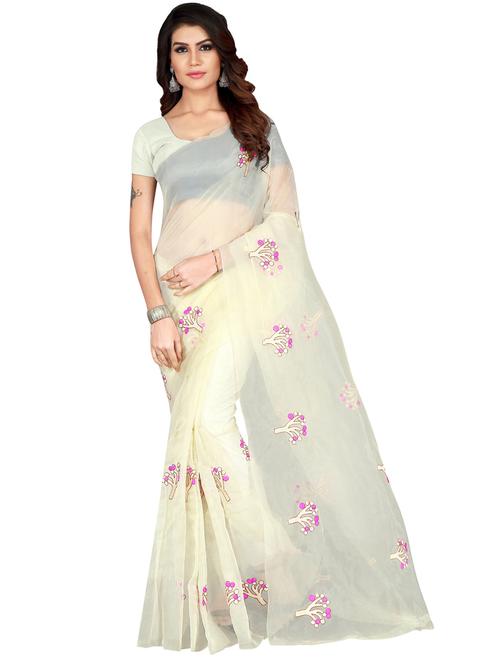 embroidered off-white saree  with blouse - 18293353 - Very Small Image - 1