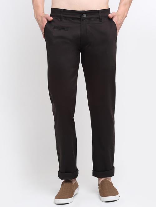 brown solid casual trouser - 18294110 - Very Small Image - 1