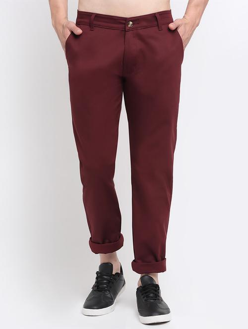 red solid casual trouser - 18294120 - Very Small Image - 1