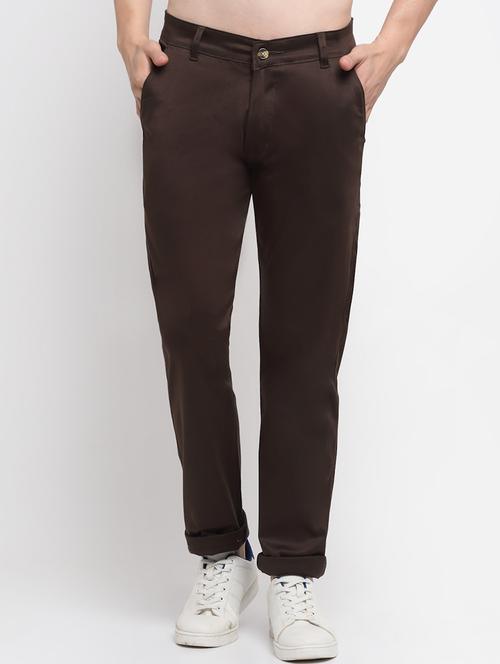 brown solid casual trouser - 18294135 - Very Small Image - 1