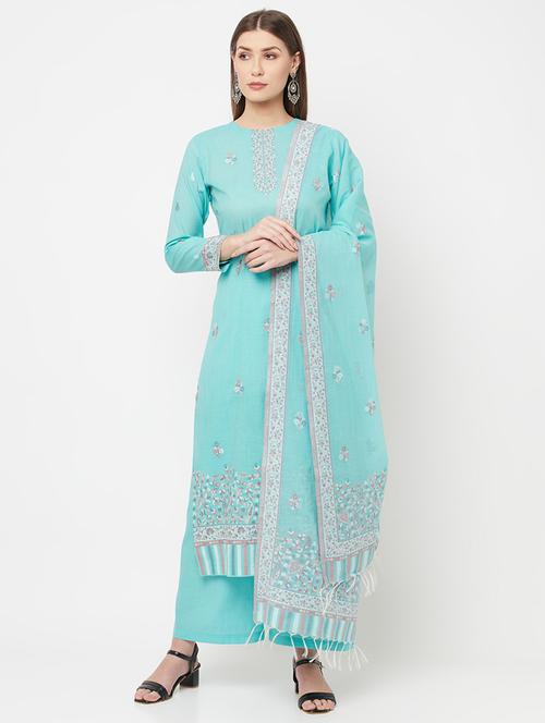 embroidered unstitched palazzo suit set - 18294319 - Very Small Image - 1