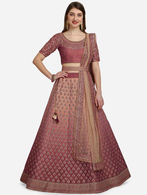 Pink Embroidered Flared Lehenga - 18294374 - Very Small Image - 1