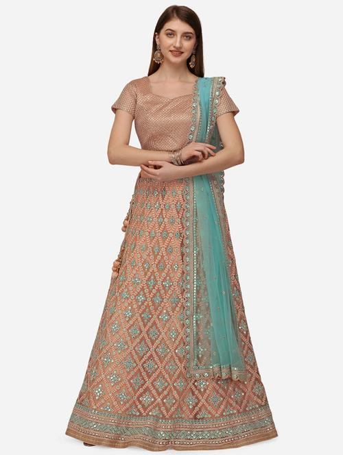 peach embroidered flared lehenga - 18294375 - Very Small Image - 1