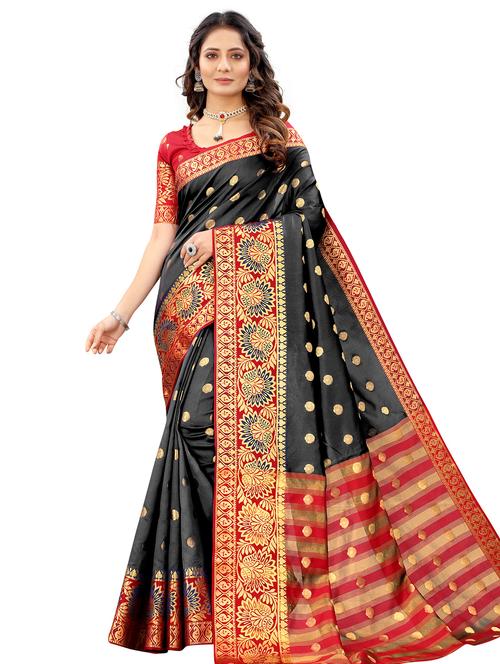 black cotton silk nauvari saree with blouse - 18294515 - Very Small Image - 1