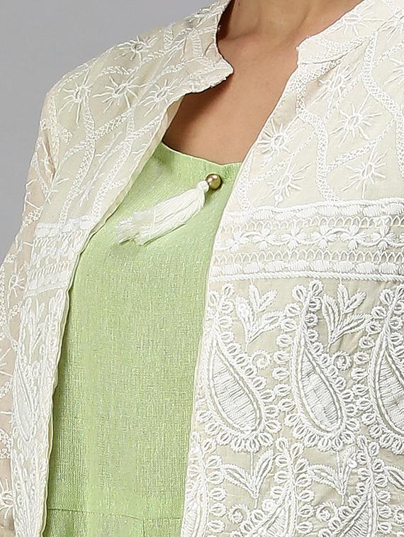 green linen with jacket kurta - 18294558 - Zoom Image - 3