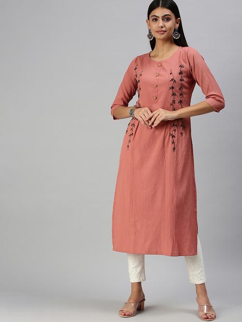 peach crepe straight kurta - 18294580 - Very Small Image - 1