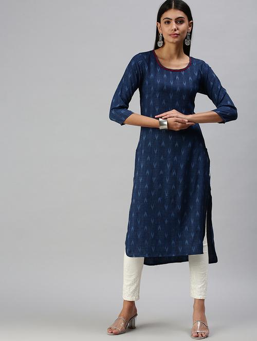 navy cotton straight kurta - 18294605 - Very Small Image - 1