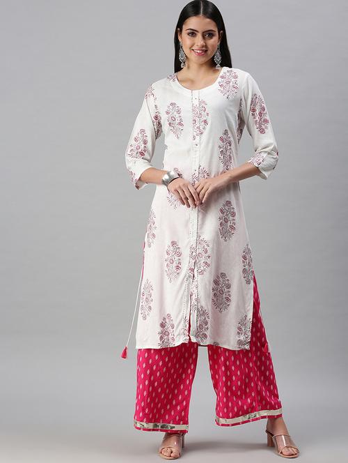 women floral round neck kurta palazzo set  - 18294930 - Very Small Image - 1