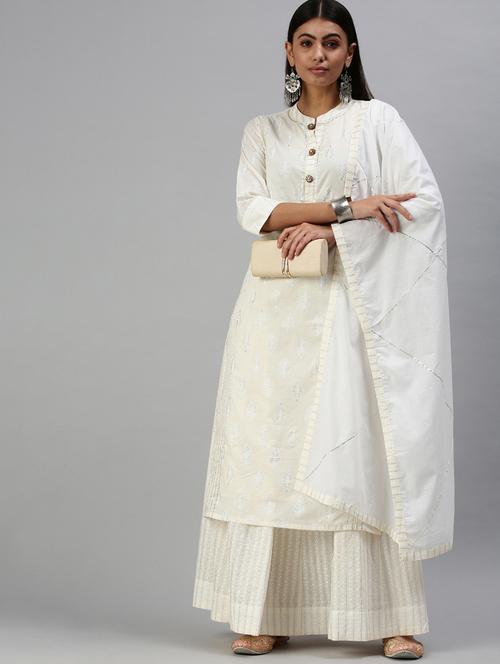 women three quarter sleeve kurta skirt with dupatta set - 18294945 - Very Small Image - 1
