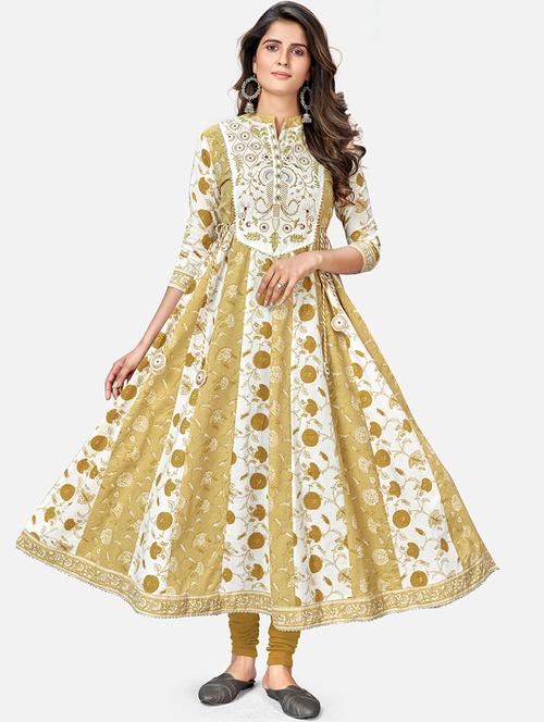 Green Cotton Anarkali Kurta - 18298126 - Very Small Image - 1
