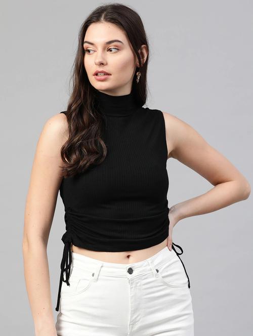 mock neck ruched crop top - 18298429 - Very Small Image - 1