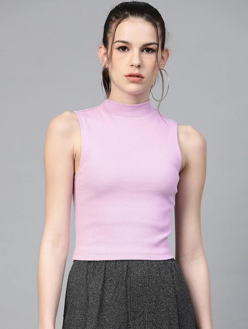 mock neck solid crop top - 18298437 - Very Small Image - 1