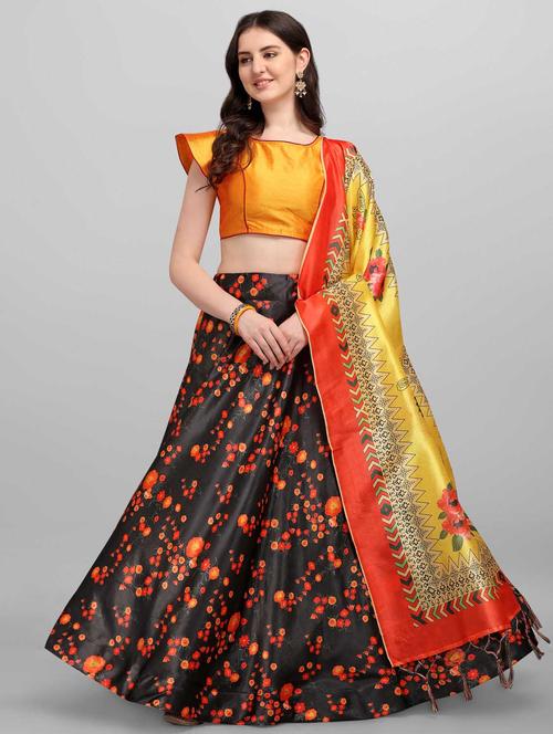 black printed flared lehenga - 18299290 - Very Small Image - 1