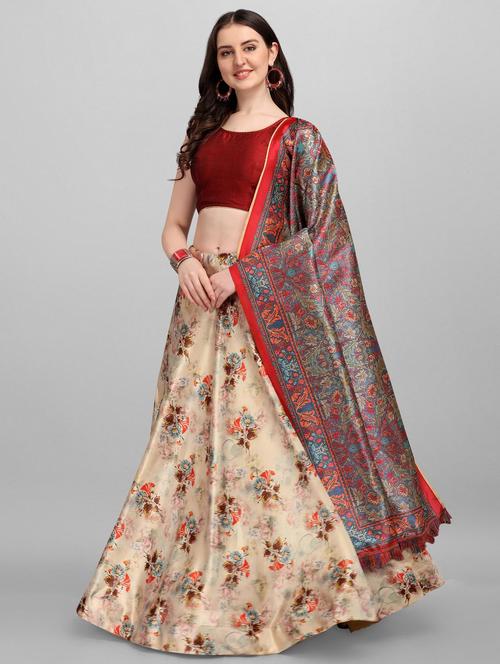 beige printed flared lehenga - 18299295 - Very Small Image - 1