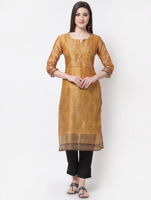 mustard printed straight kurta - 18299304 - Very Small Image - 1