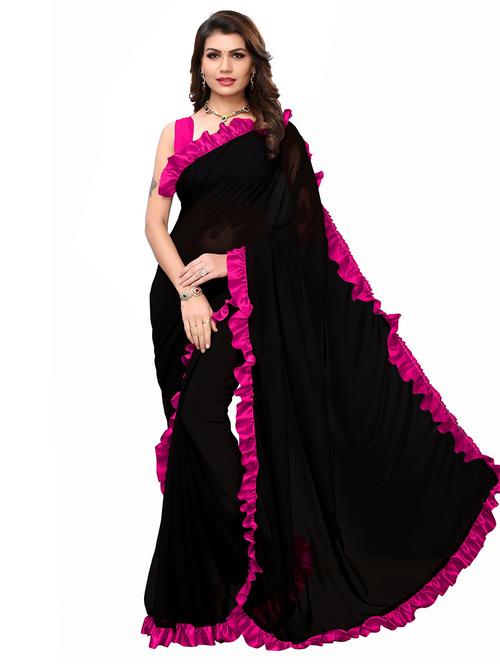 pink plain saree - 18299639 - Very Small Image - 1