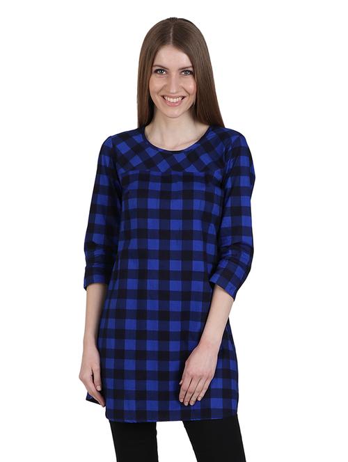 blue checked straight kurta - 18300418 - Very Small Image - 1