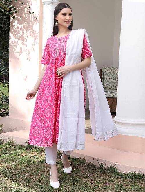 pink kurta pant set with dupatta - 18300544 - Very Small Image - 1