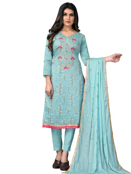 embroidered straight pant unstitched suit set  - 18301015 - Very Small Image - 1
