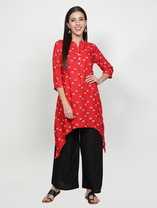 red rayon kurta palazzo  set - 18302546 - Very Small Image - 1