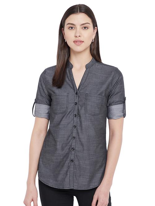 mandarin neck solid  shirt - 18302725 - Very Small Image - 1