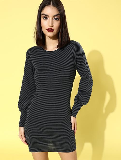 bishop-sleeved striped bodycon dress - 18303614 - Very Small Image - 1