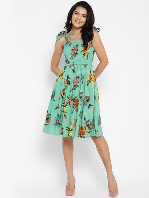 tie up neck floral a-line dress - 18304243 - Very Small Image - 1