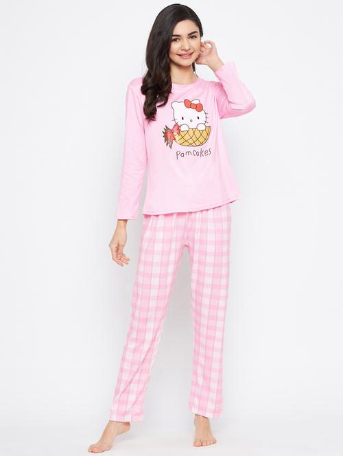 round neck printed nightwear pajama set - 18305800 - Very Small Image - 1