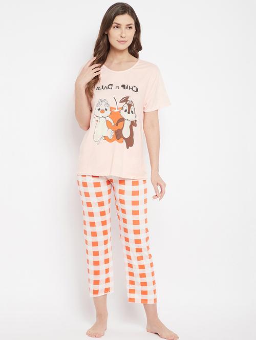 round neck printed nightwear pajama set - 18305817 - Very Small Image - 1