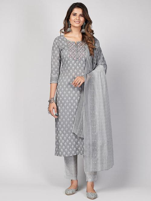 grey cotton suit  set - 18306113 - Very Small Image - 1
