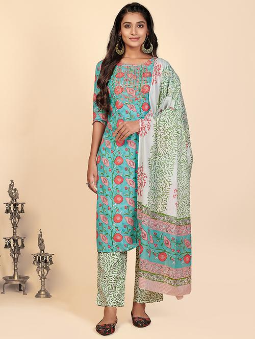 turquoise cotton suit  set - 18306142 - Very Small Image - 1