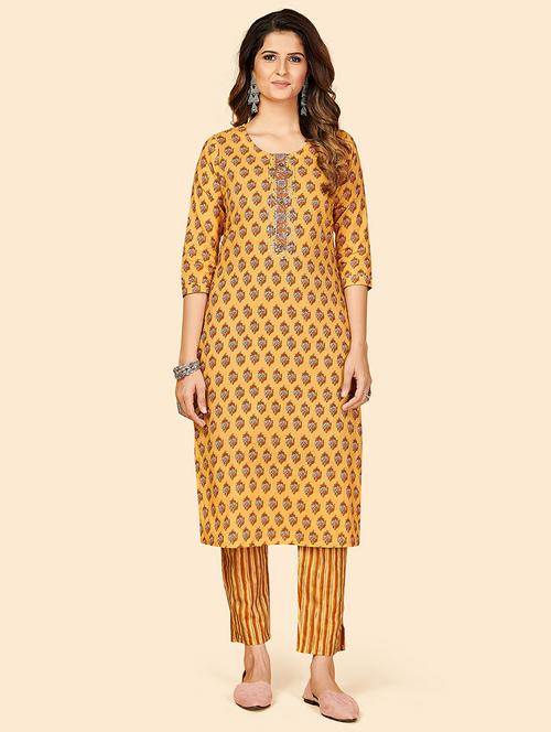 yellow cotton kurta pant  set - 18306162 - Very Small Image - 1