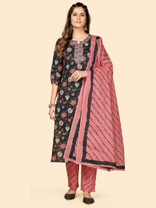 Black Cotton Suit Set - 18306169 - Very Small Image - 1