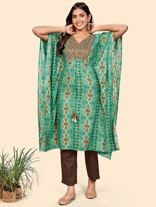 turquoise rayon kurta pant  set - 18306237 - Very Small Image - 1