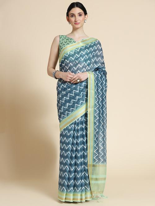 blue chanderi saree with blouse - 18307160 - Very Small Image - 1