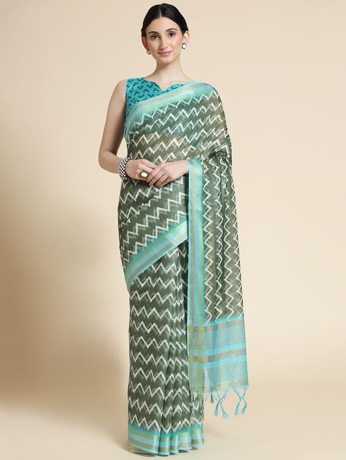 green chanderi saree with blouse - 18307161 - Very Small Image - 1