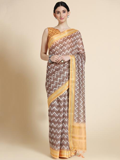 brown chanderi saree with blouse - 18307162 - Very Small Image - 1