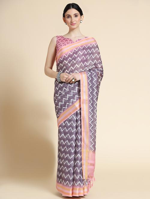 purple chanderi saree with blouse - 18307163 - Very Small Image - 1