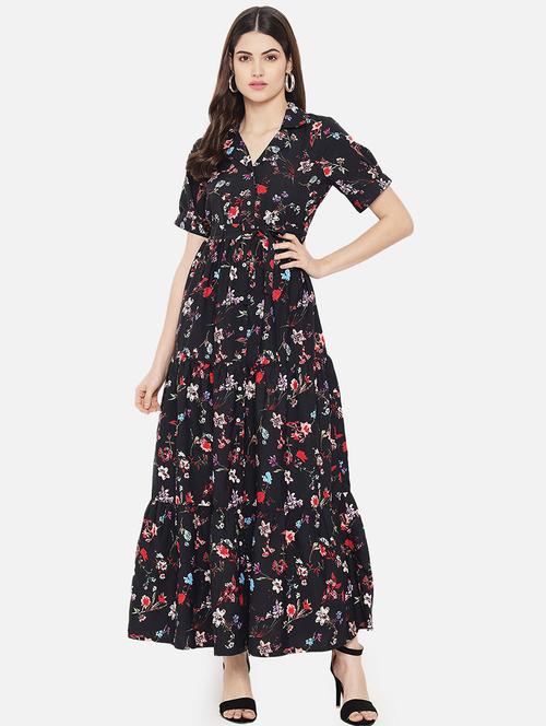 puff sleeved shirt collar maxi dress - 18307970 - Very Small Image - 1
