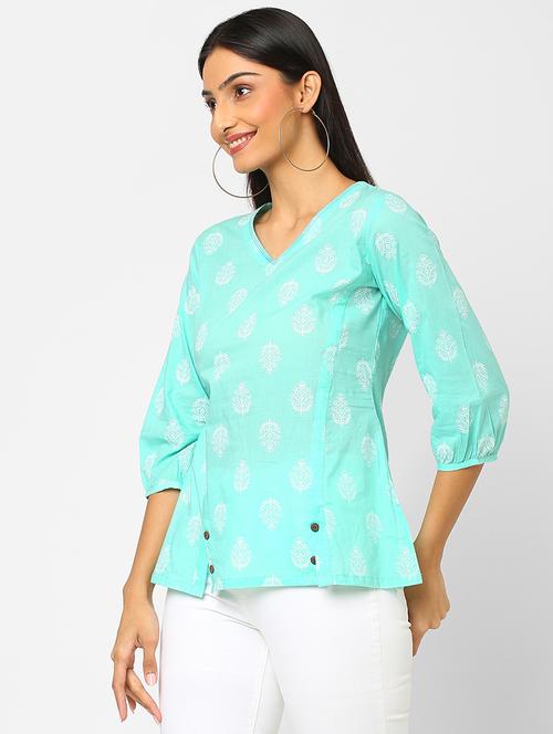 v-neck printed straight top - 18308211 - Very Small Image - 1