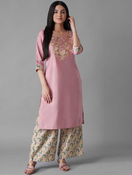 Pink Modal Kurta Palazzo Set - 18308354 - Very Small Image - 1