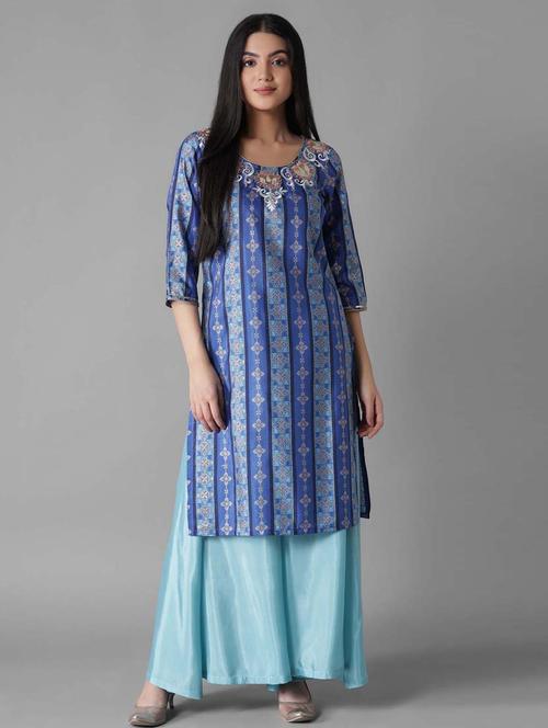Blue Modal Kurta Palazzo Set - 18308373 - Very Small Image - 1