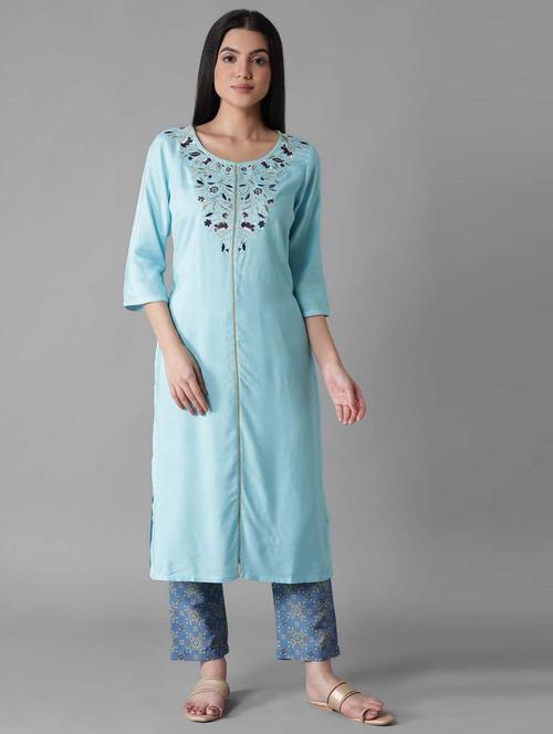 blue modal kurta pant  set - 18308381 - Very Small Image - 1